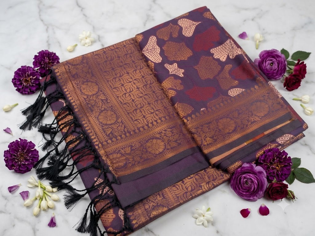 Ginkgo Leaf Soft Silk Saree