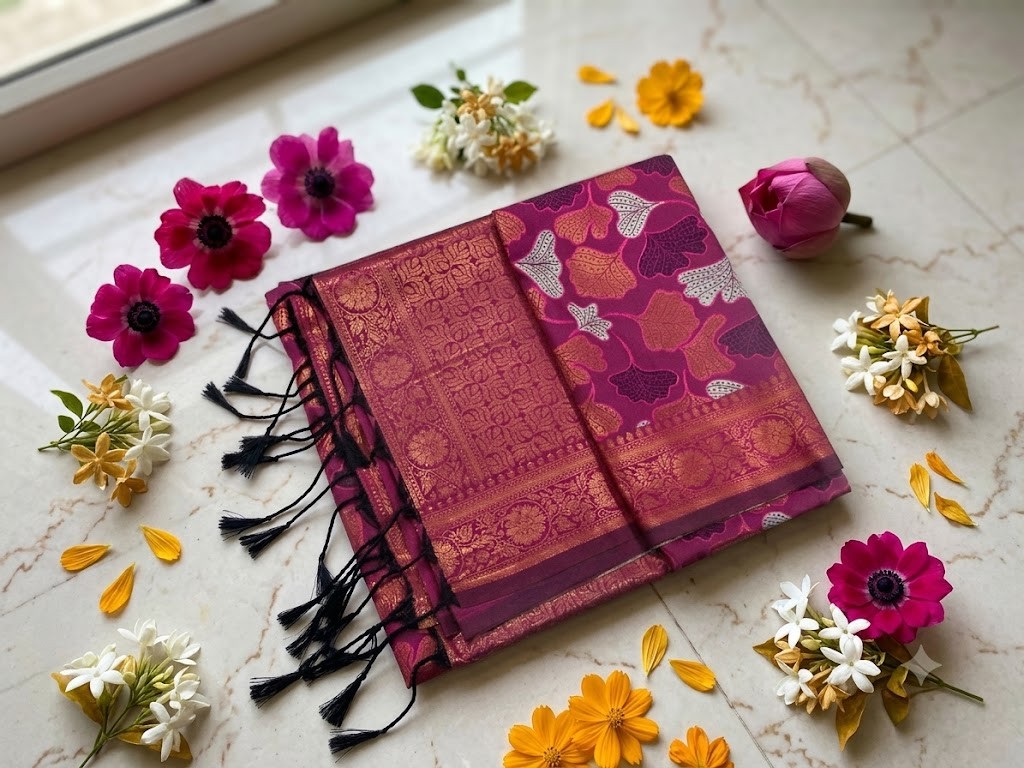 Ginkgo Leaf Soft Silk Saree
