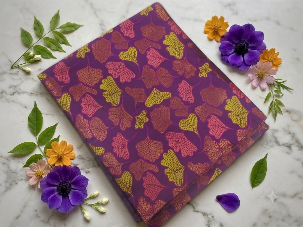 Ginkgo Leaf Silk Saree